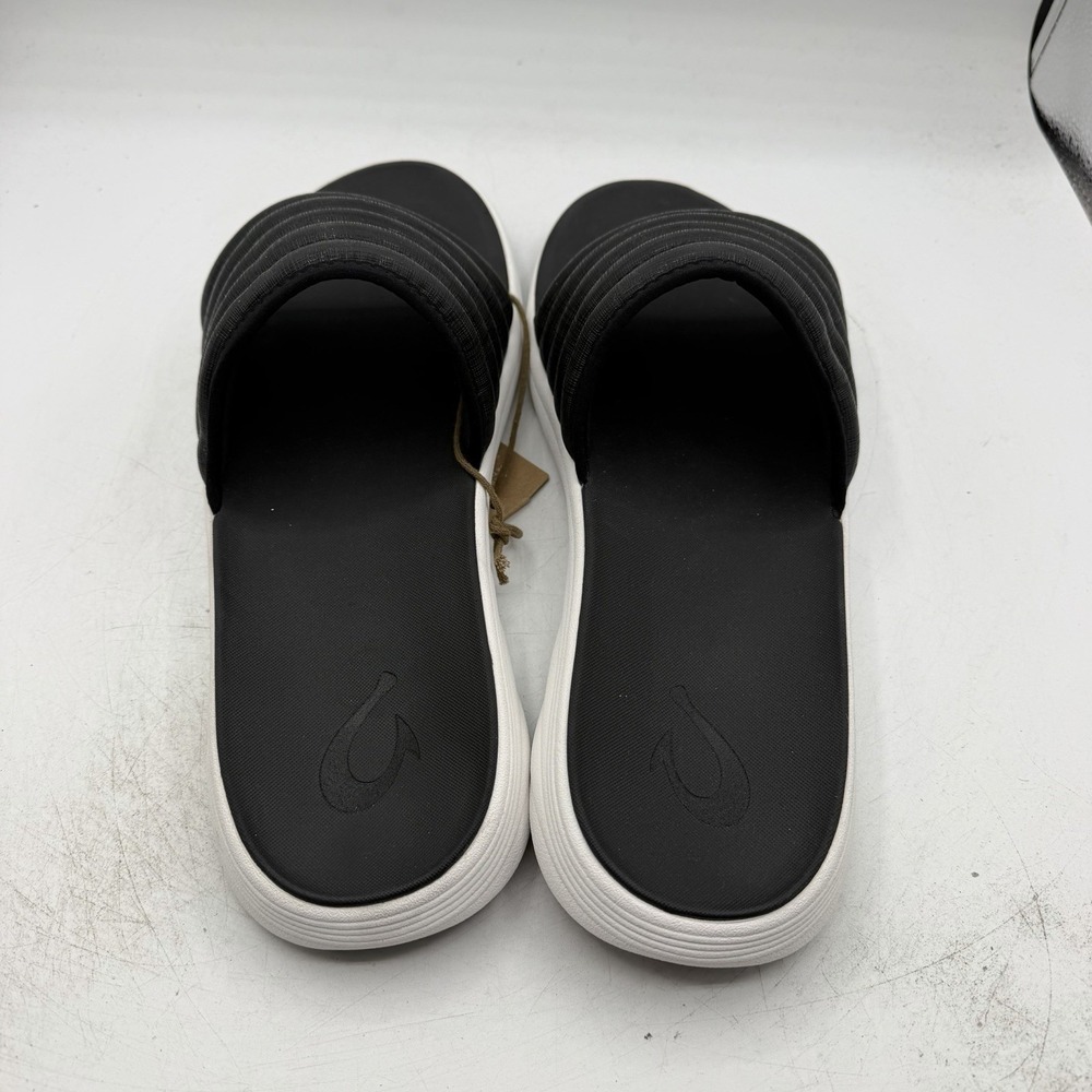 Olukai Komo Slides Men's Size 15 Black White Cushioned Beach Sandals Slip On NWT - Picture 9 of 11